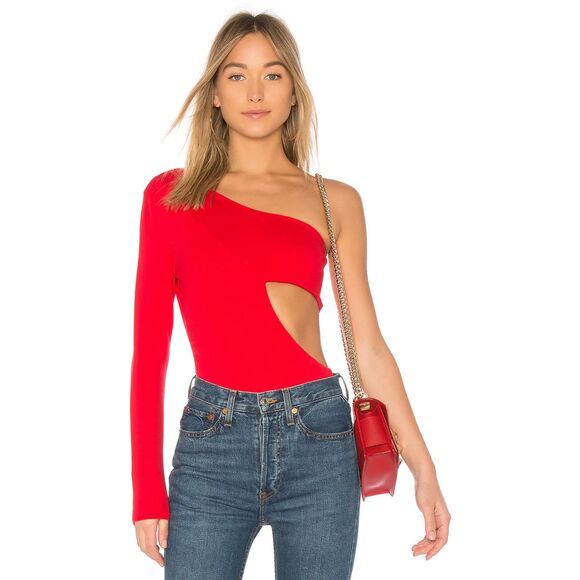 Revolve H:ours Karly Red One Shoulder Cut Out Bodysuit - Picture 1 of 6